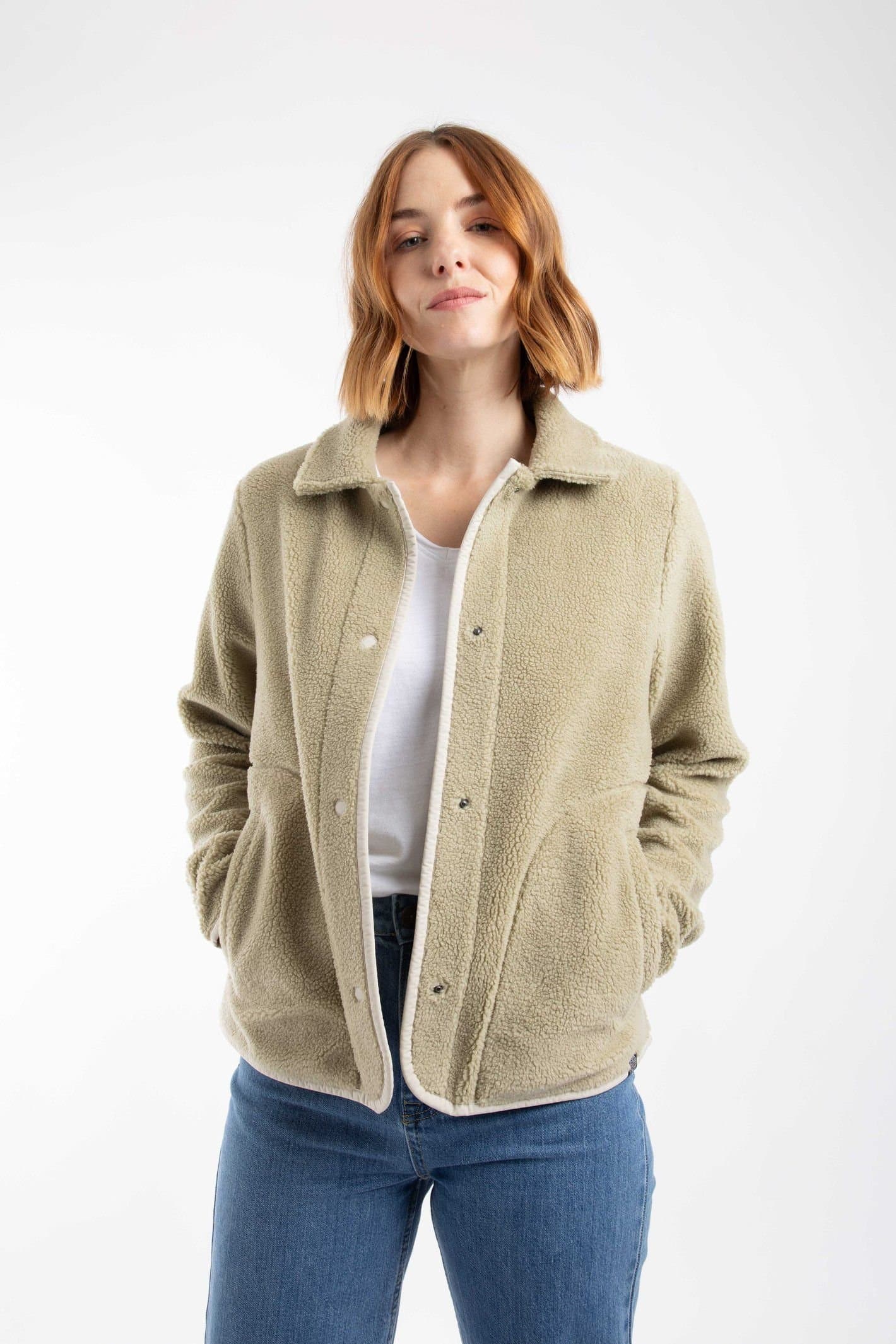 Weird Fish Weird Fish Women's Alessia Lightweight Borg Shacket in Pale Green