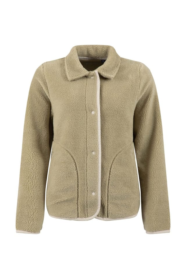 Weird Fish Weird Fish Women's Alessia Lightweight Borg Shacket in Pale Green - 2