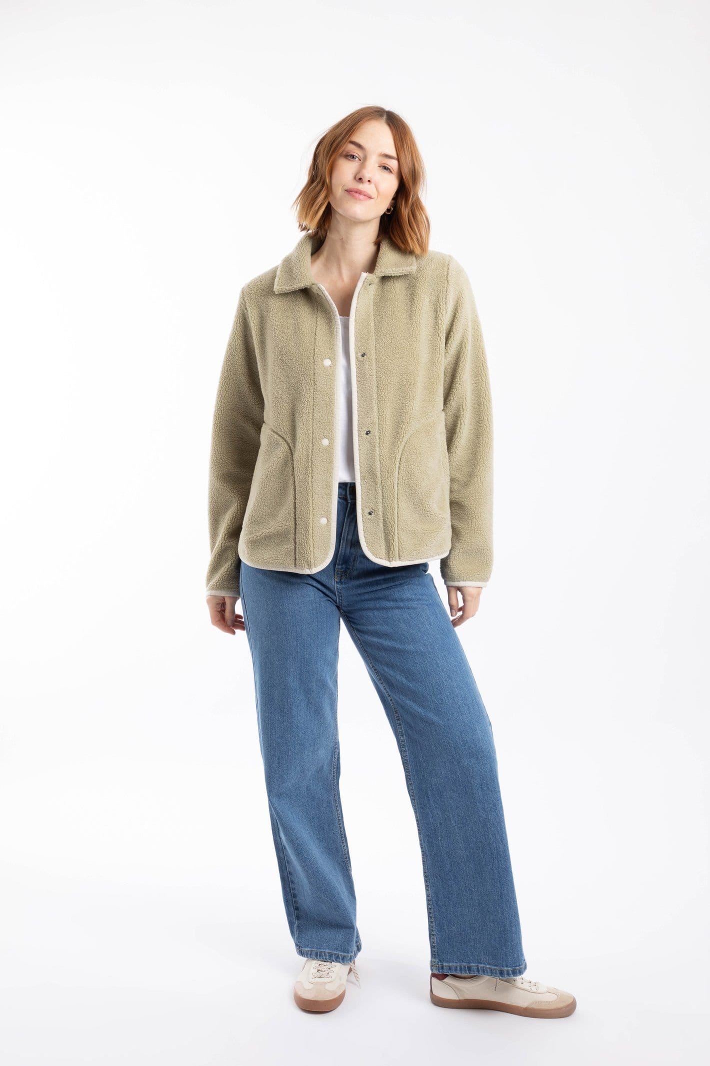 Weird Fish Weird Fish Women's Alessia Lightweight Borg Shacket in Pale Green - 4