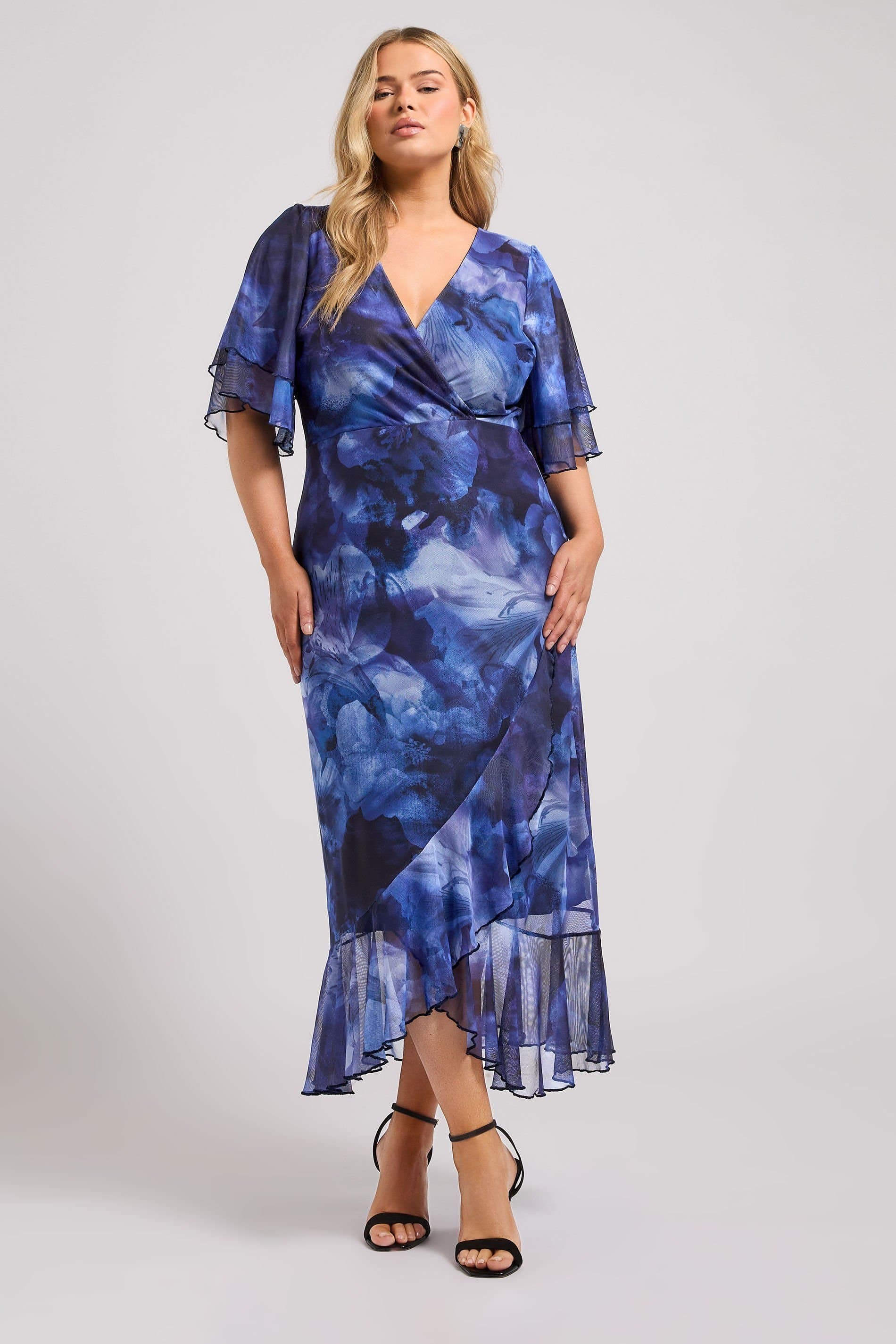 Yours Yours Women's Printed Wrap Dress in Blue