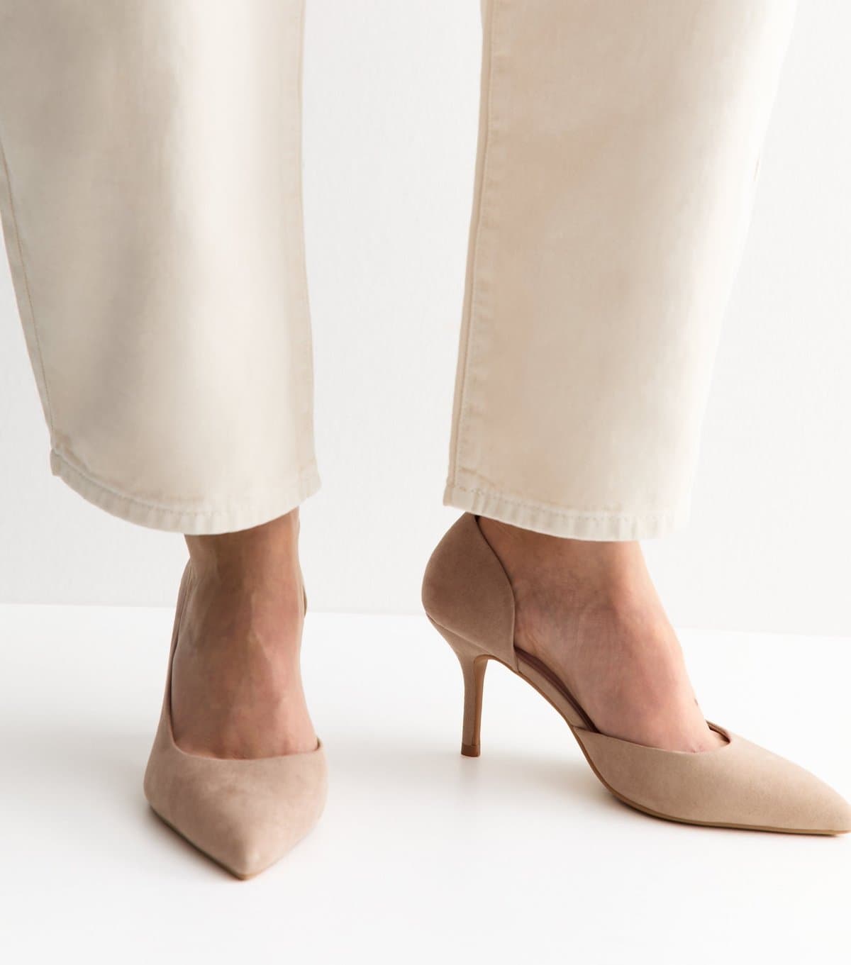 New Look Women's Wide Fit Light Brown Faux Suede D'Orsay Court Shoes Vegan New Look