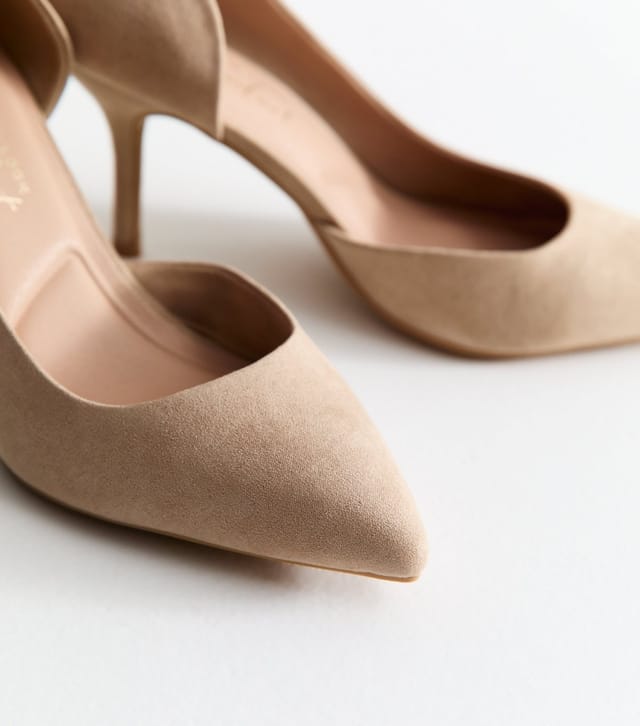 New Look Women's Wide Fit Light Brown Faux Suede D'Orsay Court Shoes Vegan New Look - 3