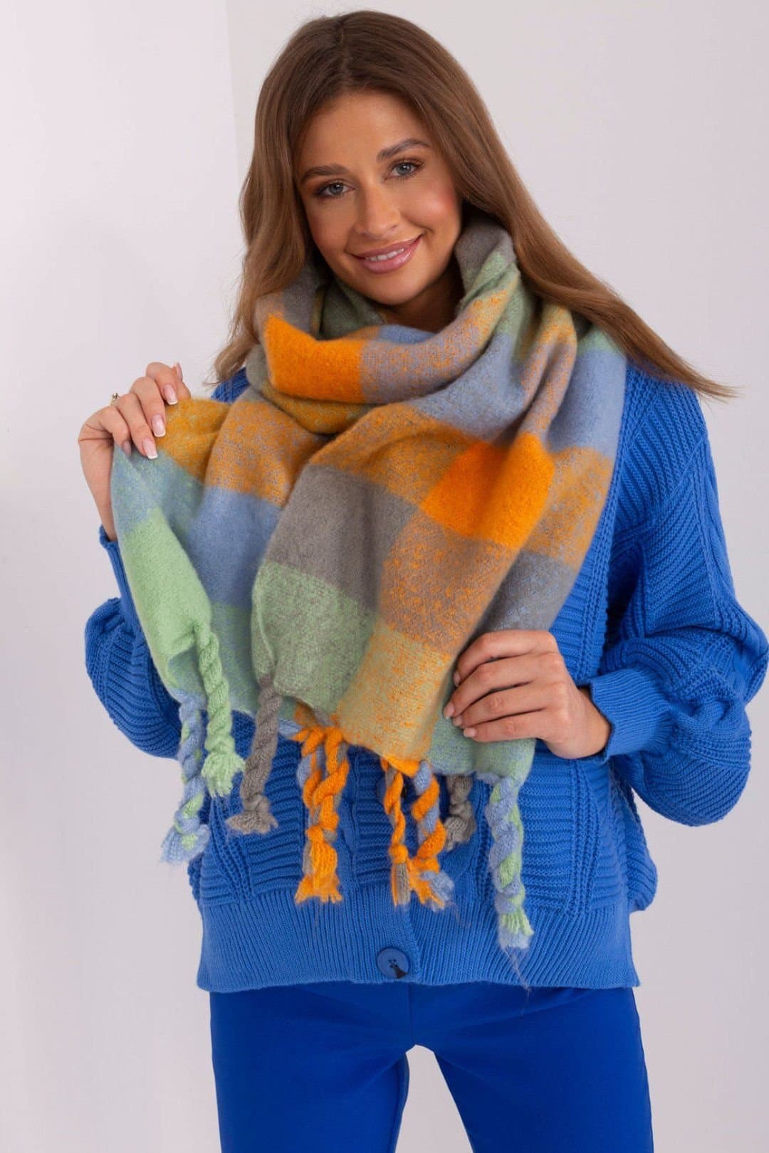 Love Lace Love Lace Women's Long Colorful Plaid Polyester Scarf Wrap with Tassels Neck in Orange
