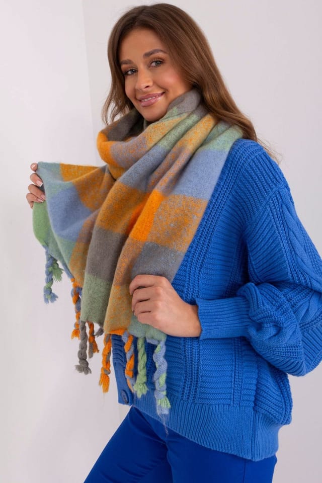 Love Lace Love Lace Women's Long Colorful Plaid Polyester Scarf Wrap with Tassels Neck in Orange - 2