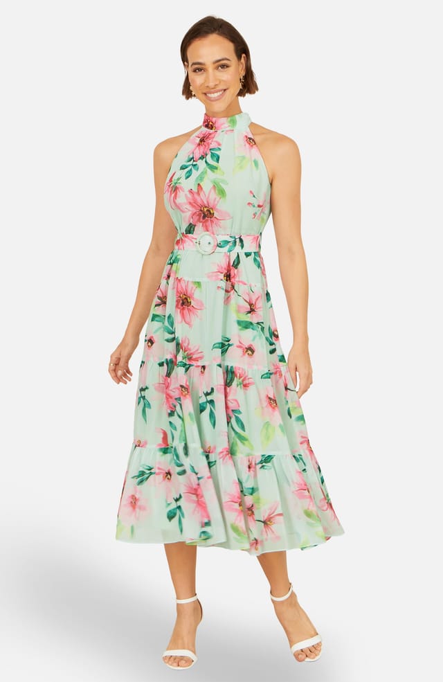 Yumi Yumi Women's Mint Floral Halter Dress With Matching B - 2