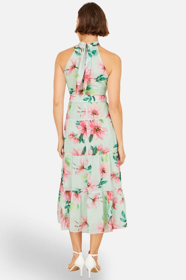 Yumi Yumi Women's Mint Floral Halter Dress With Matching B - 3