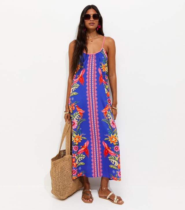 New Look Women's Blue Parrot Print Crepe Cami Midi Dress New Look - 3