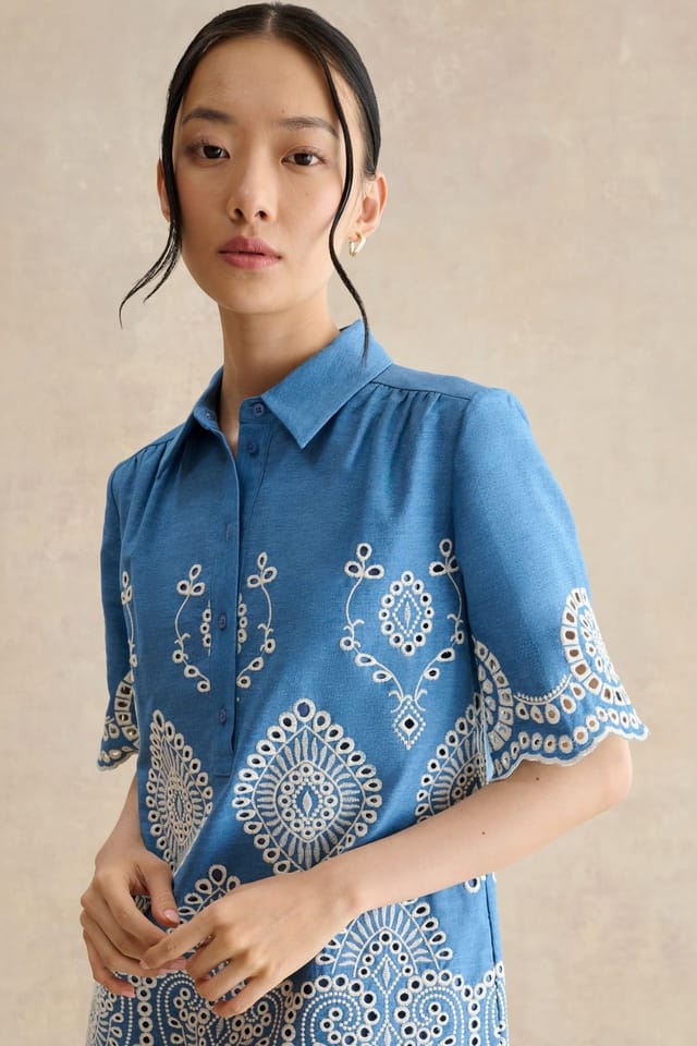 Hobbs London Hobbs London Women's Daria Embroidered Mini Dress in Bright Blue - 3