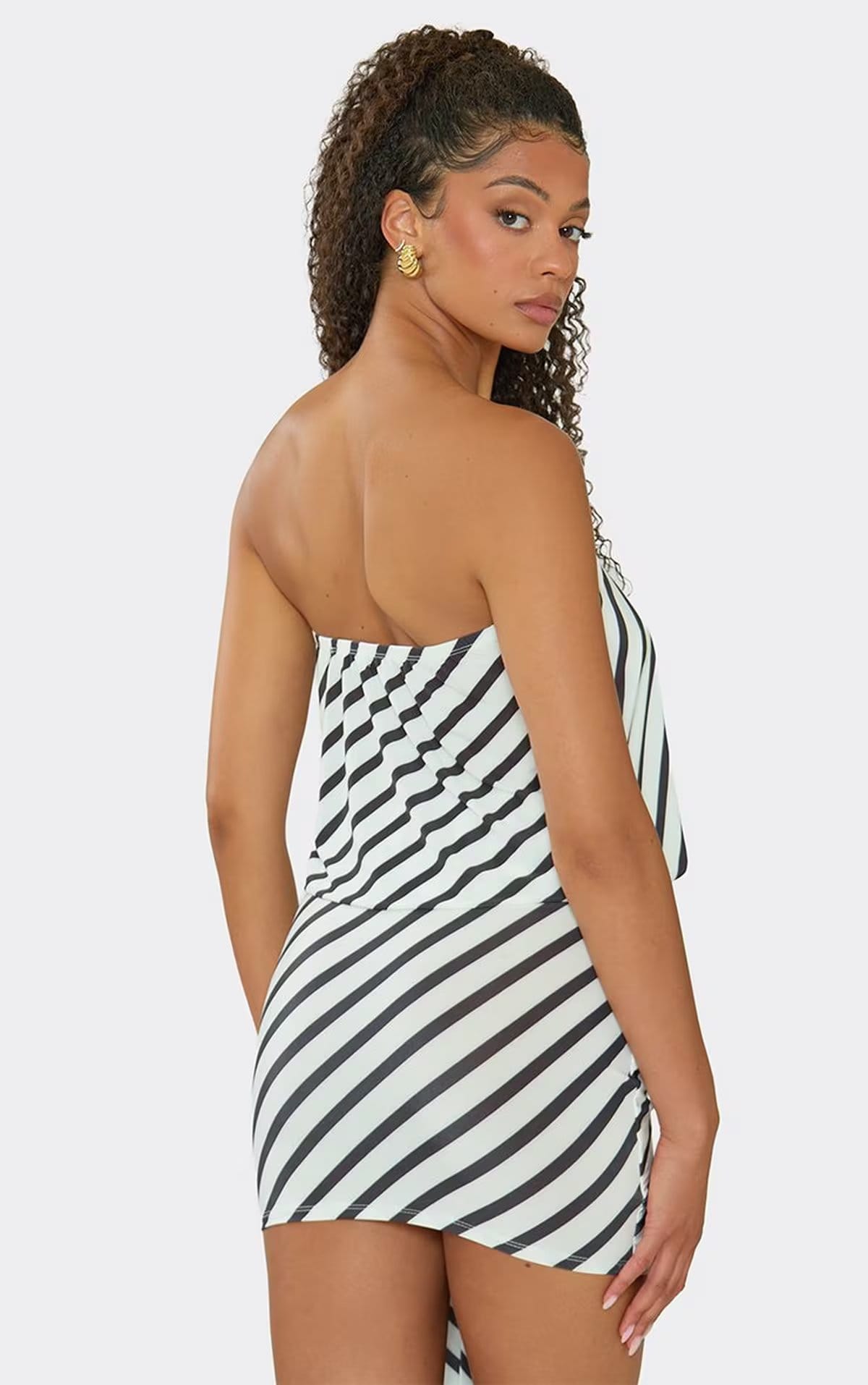 EGO Bandeau Blouson Top In Multi Stripe., Women's Size UK 6 - 1