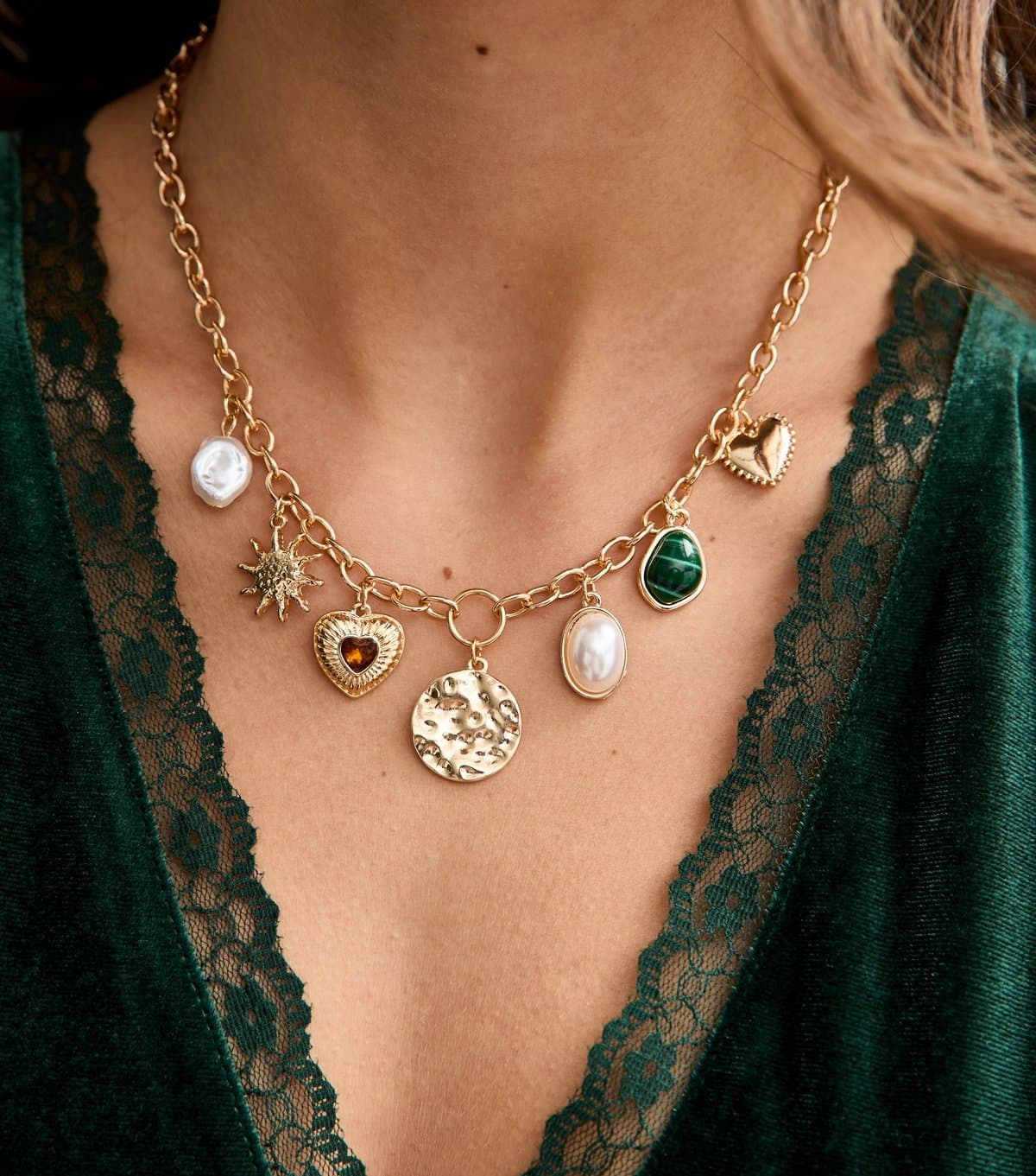 New Look Gold Tone Mixed Charm Necklace New Look