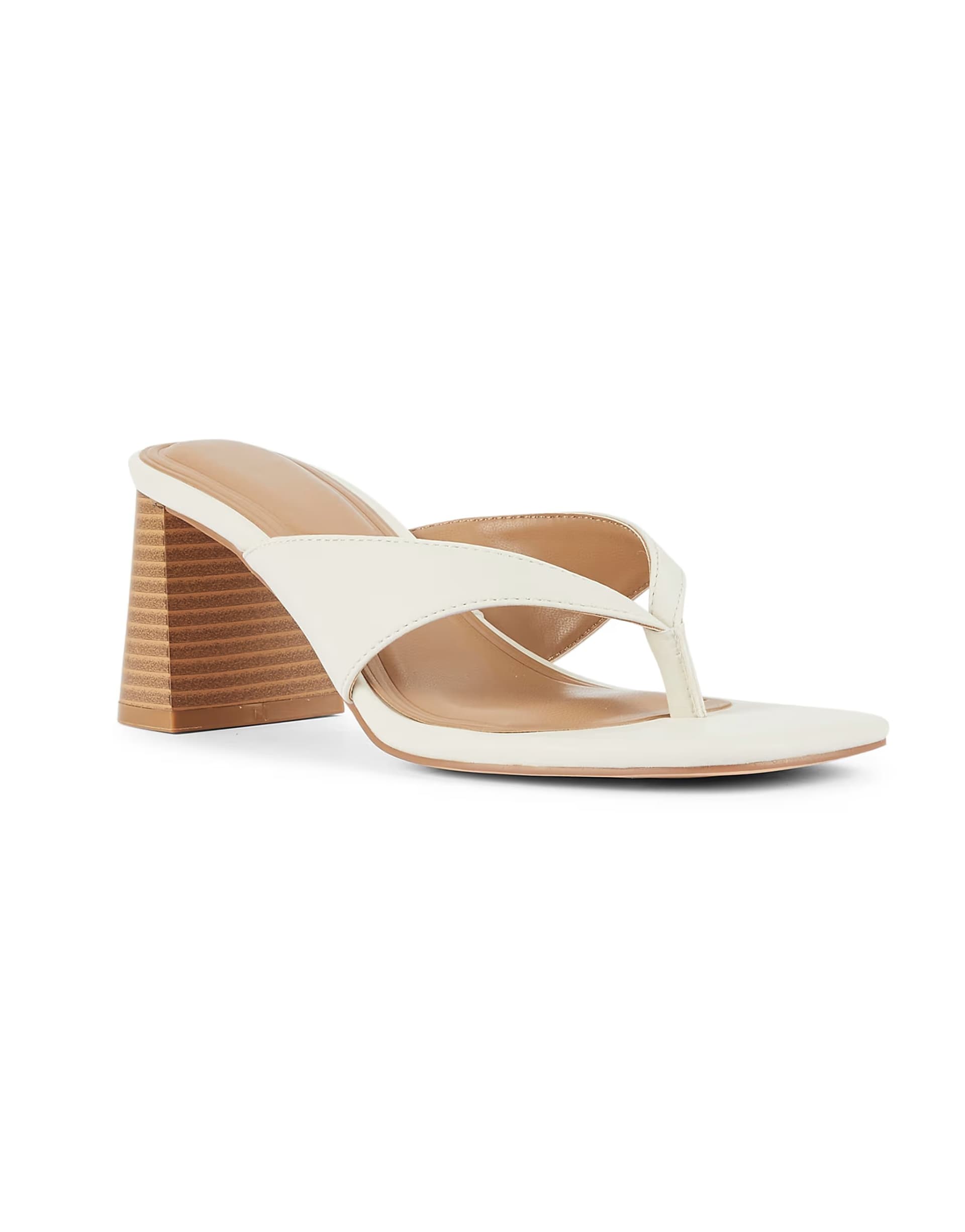 ASOS SEQWL Block heel thong mules slip on strappy flip flop sandals in cream