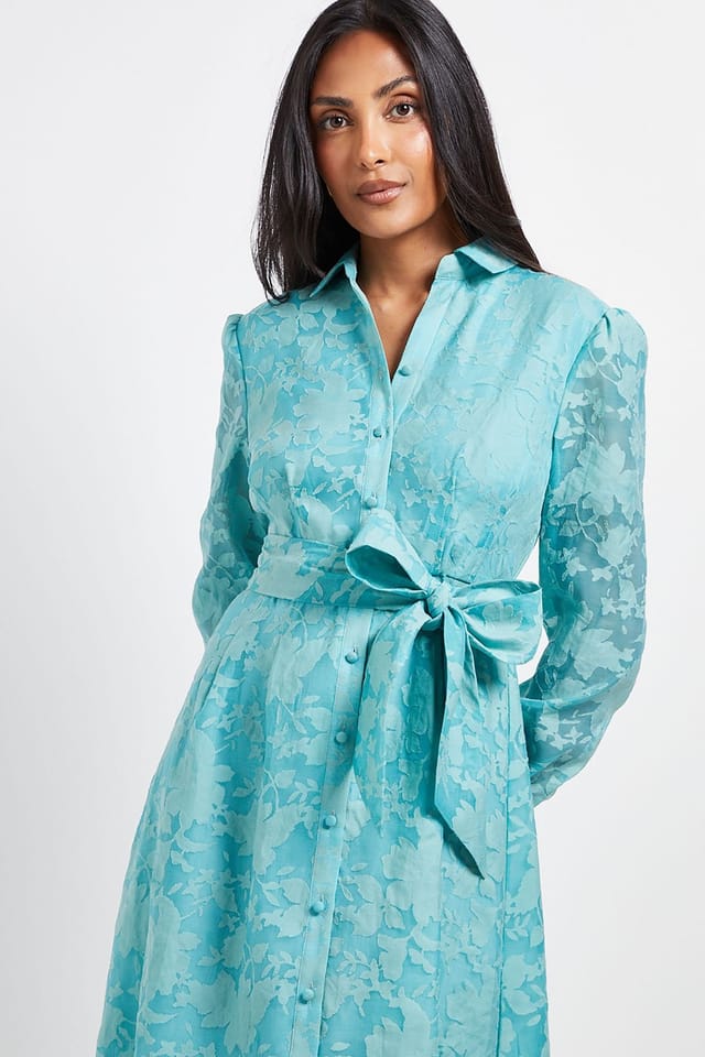 Wallis Wallis Women's Petite Floral Organza Belted Midi Dress in Blue - 2