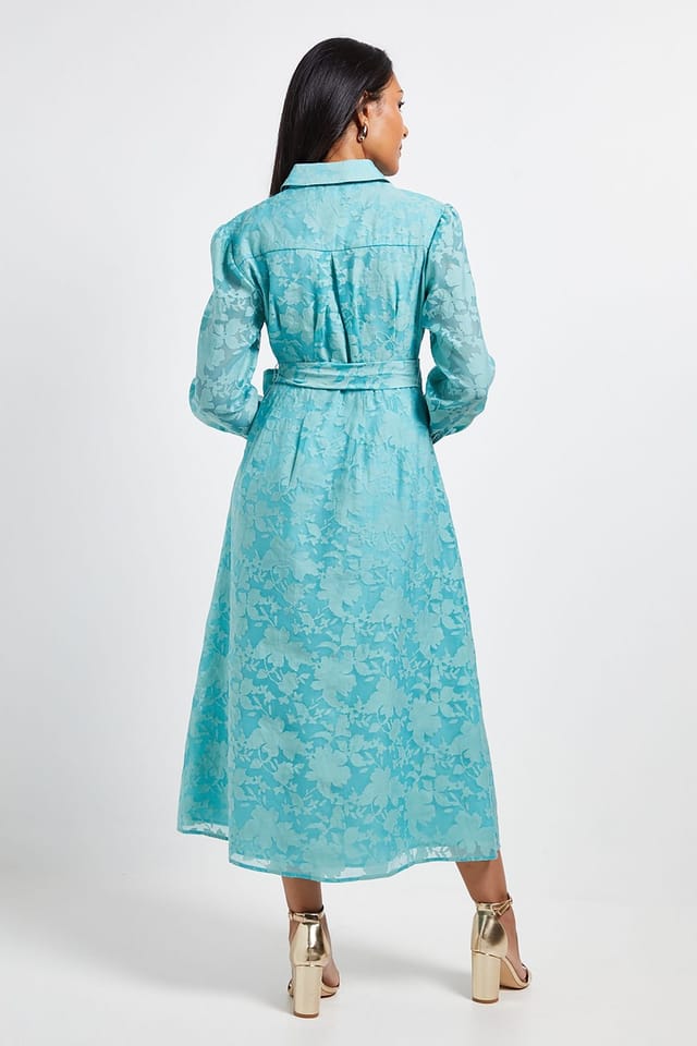 Wallis Wallis Women's Petite Floral Organza Belted Midi Dress in Blue - 3
