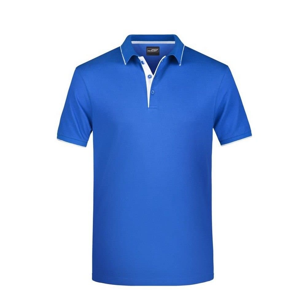 James and Nicholson James and Nicholson Men's Contrast Striped Pique Polo Shirt in Mid Blue