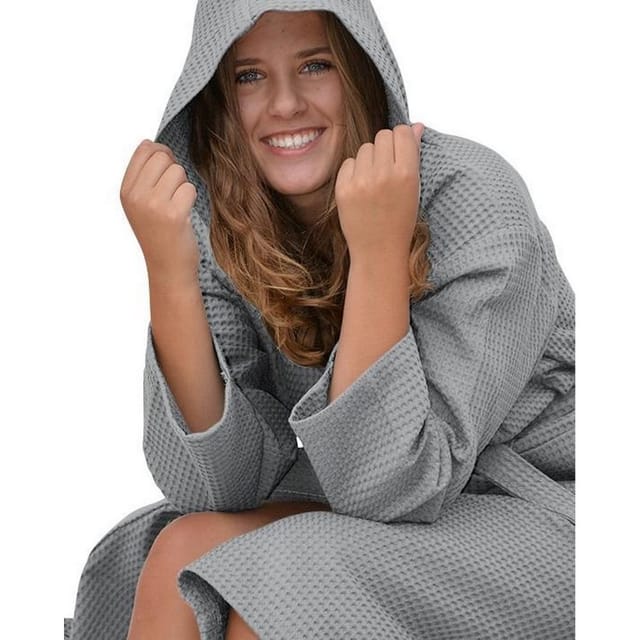 ARTG ARTG Women's Robezz Waffle Hooded Dressing Gown in Grey - 2