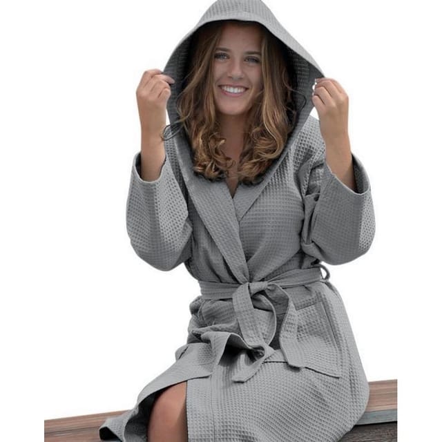 ARTG ARTG Women's Robezz Waffle Hooded Dressing Gown in Grey - 3