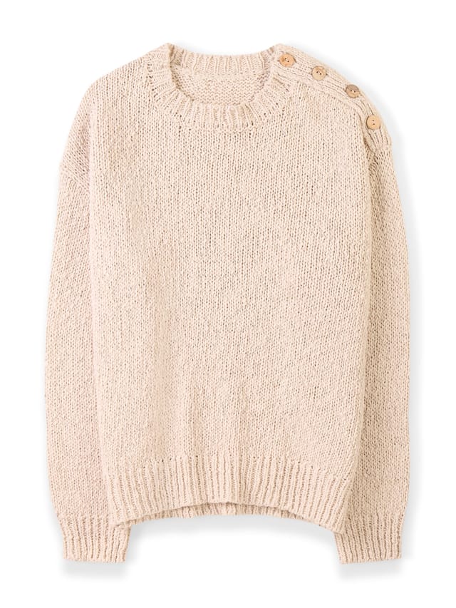 Celtic & Co Celtic & Co Women's Slub Knit Button Detail Sweater in Cream - 2