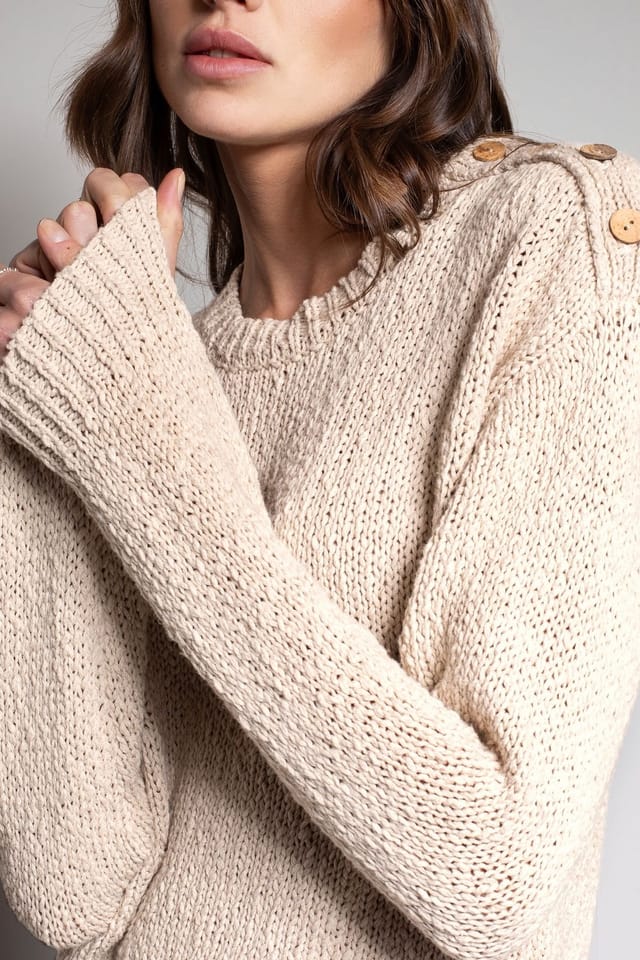 Celtic & Co Celtic & Co Women's Slub Knit Button Detail Sweater in Cream - 3