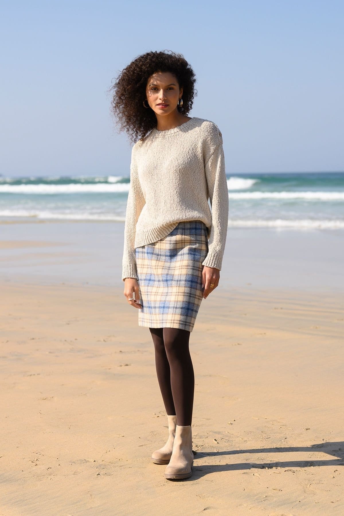 Celtic & Co Celtic & Co Women's Slub Knit Button Detail Sweater in Cream - 4