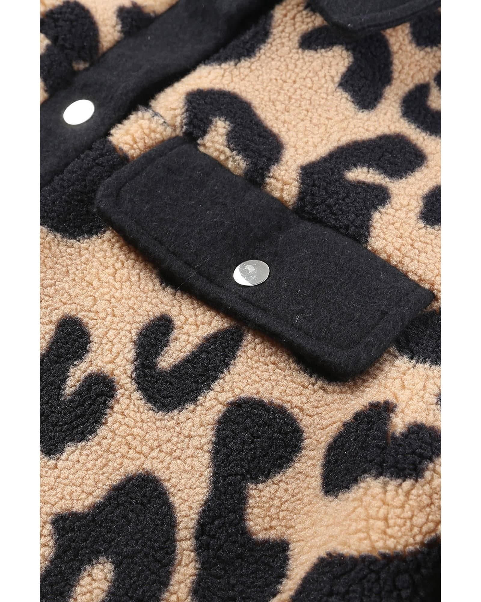 Azura Exchange Azura Exchange Women's Black Contrast Trimmed Leopard Teddy Shacket Jackets