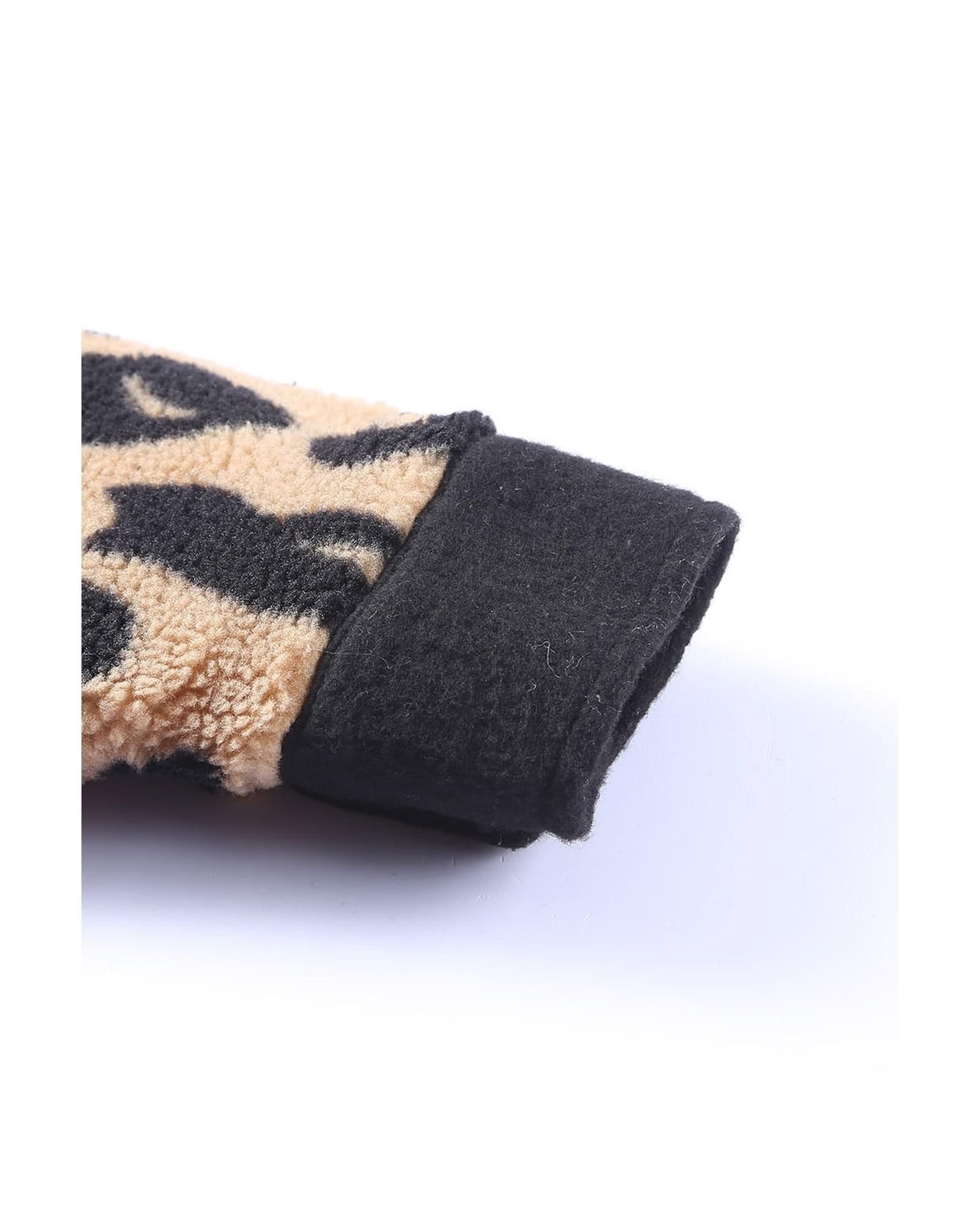 Azura Exchange Azura Exchange Women's Black Contrast Trimmed Leopard Teddy Shacket Jackets - 4