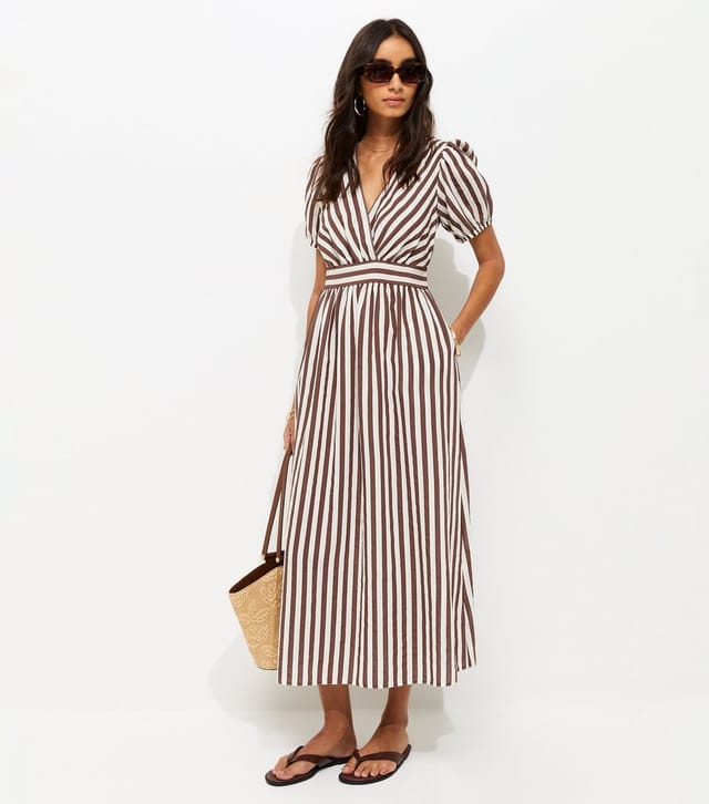 New Look Women's Brown Striped Wrap Midi Dress New Look - 2