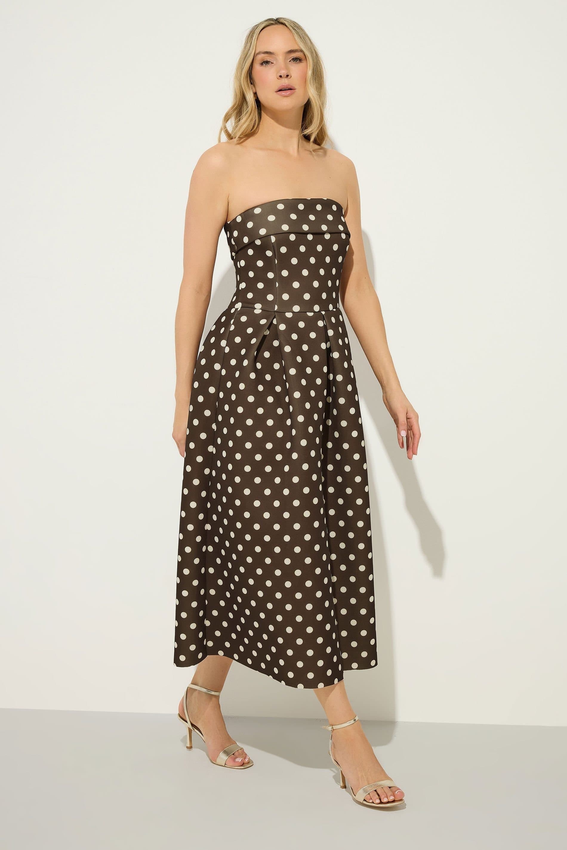 Long Tall Sally Long Tall Sally Women's Tall Spot Pleated Midi Dress in Chocolate