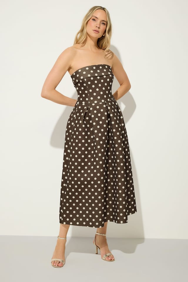 Long Tall Sally Long Tall Sally Women's Tall Spot Pleated Midi Dress in Chocolate - 3