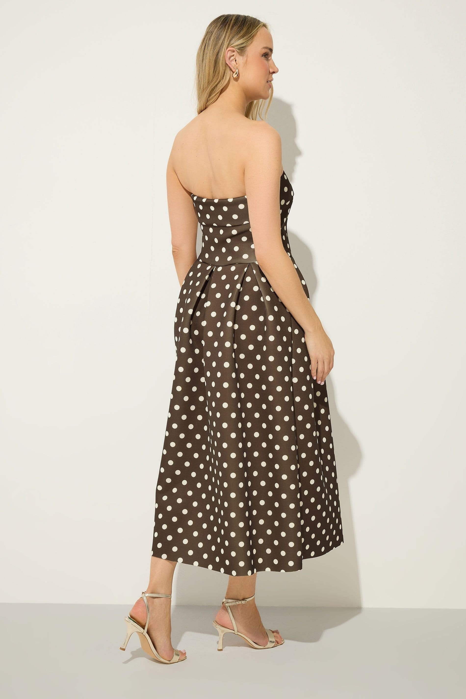 Long Tall Sally Long Tall Sally Women's Tall Spot Pleated Midi Dress in Chocolate - 4