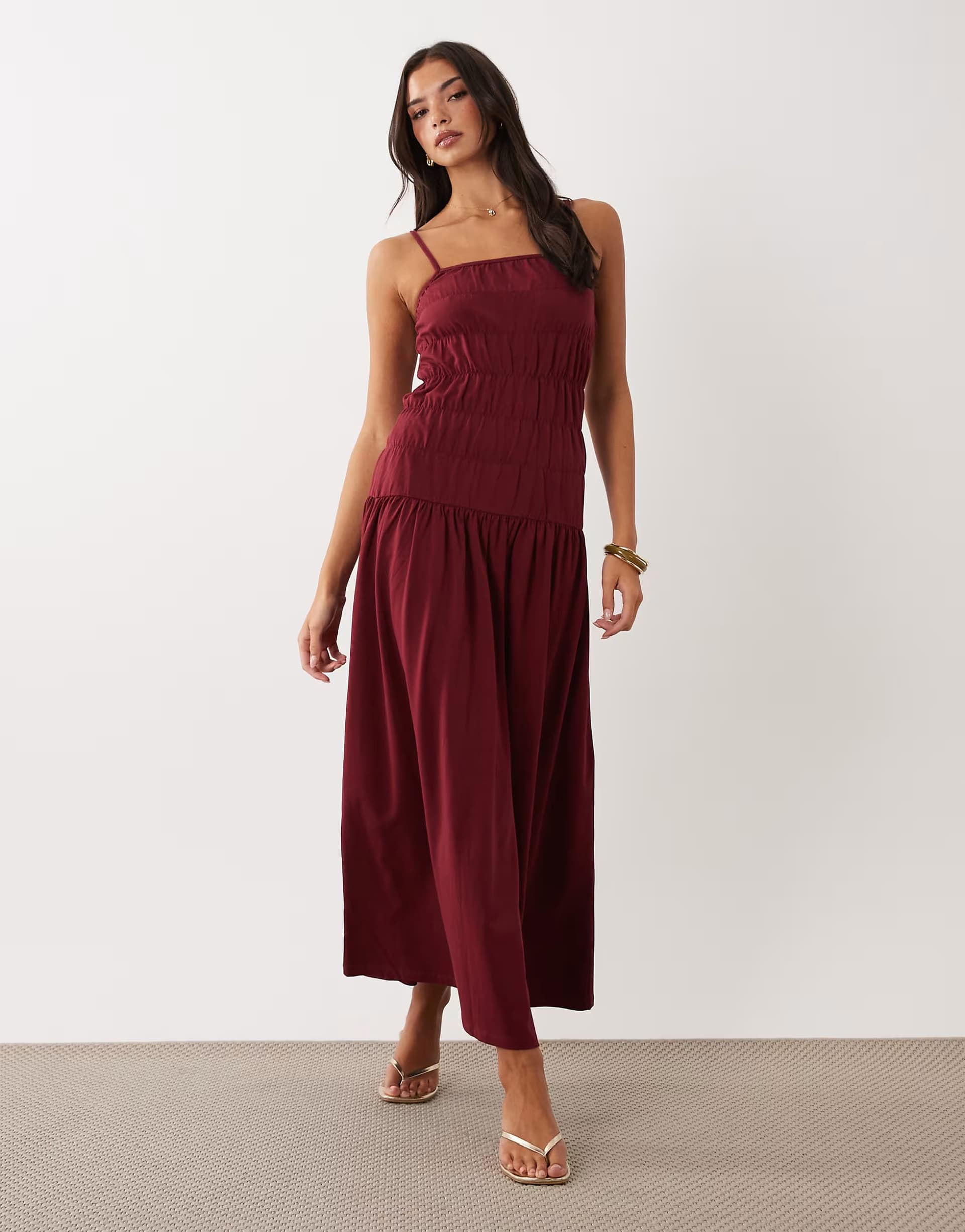 ASOS ASOS DESIGN ruched waist maxi dress in rust