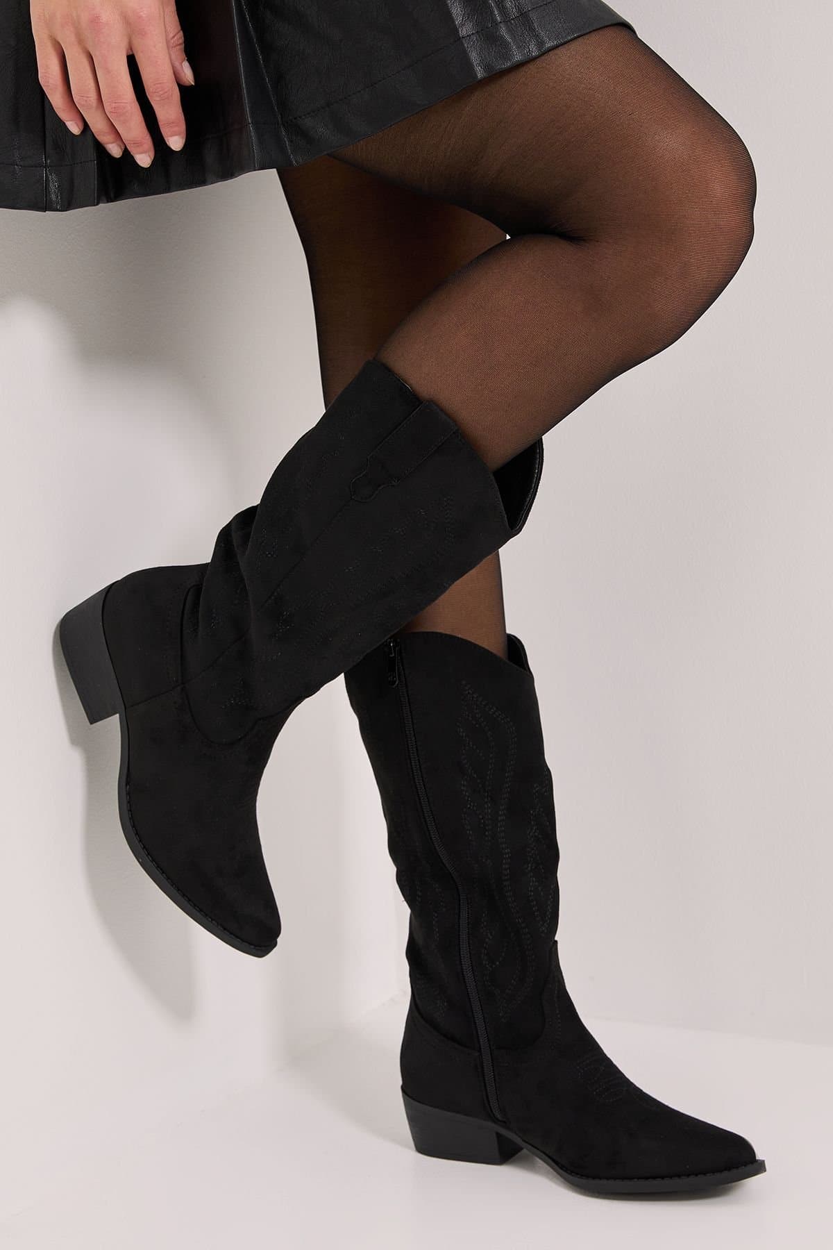 Dorothy Perkins Dorothy Perkins Black Faux Suede Western Calf Boots