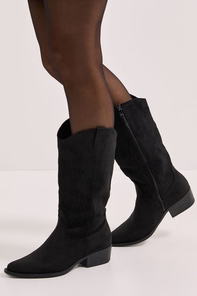Dorothy Perkins Dorothy Perkins Women's Nelly Faux Suede Western Calf Boots in Natural Black - 2