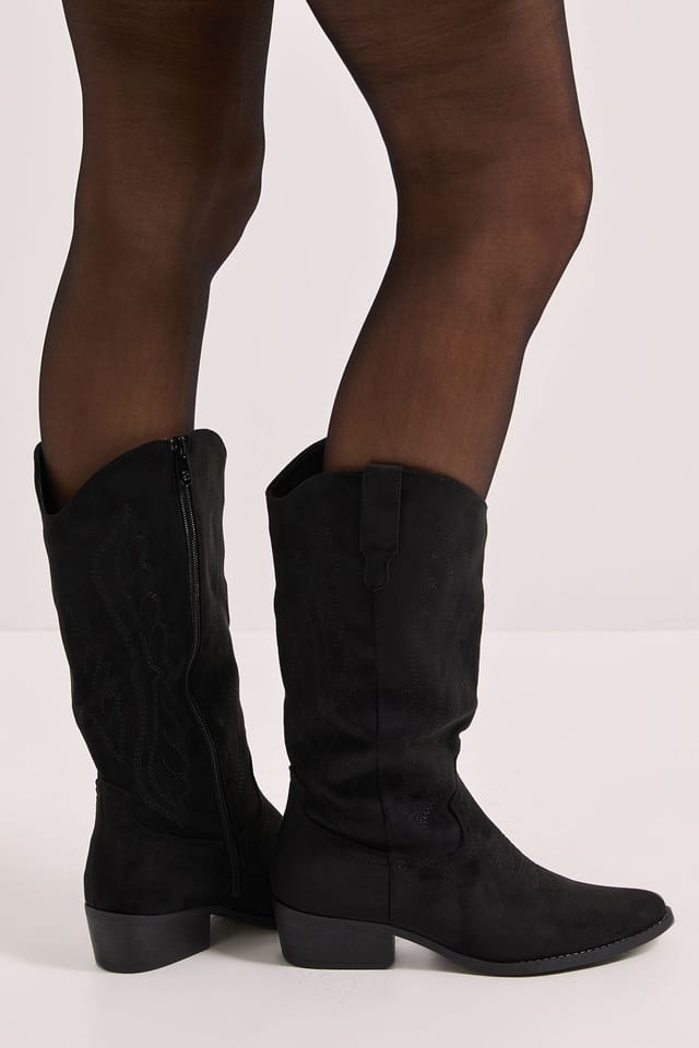 Dorothy Perkins Dorothy Perkins Women's Nelly Faux Suede Western Calf Boots in Natural Black - 3