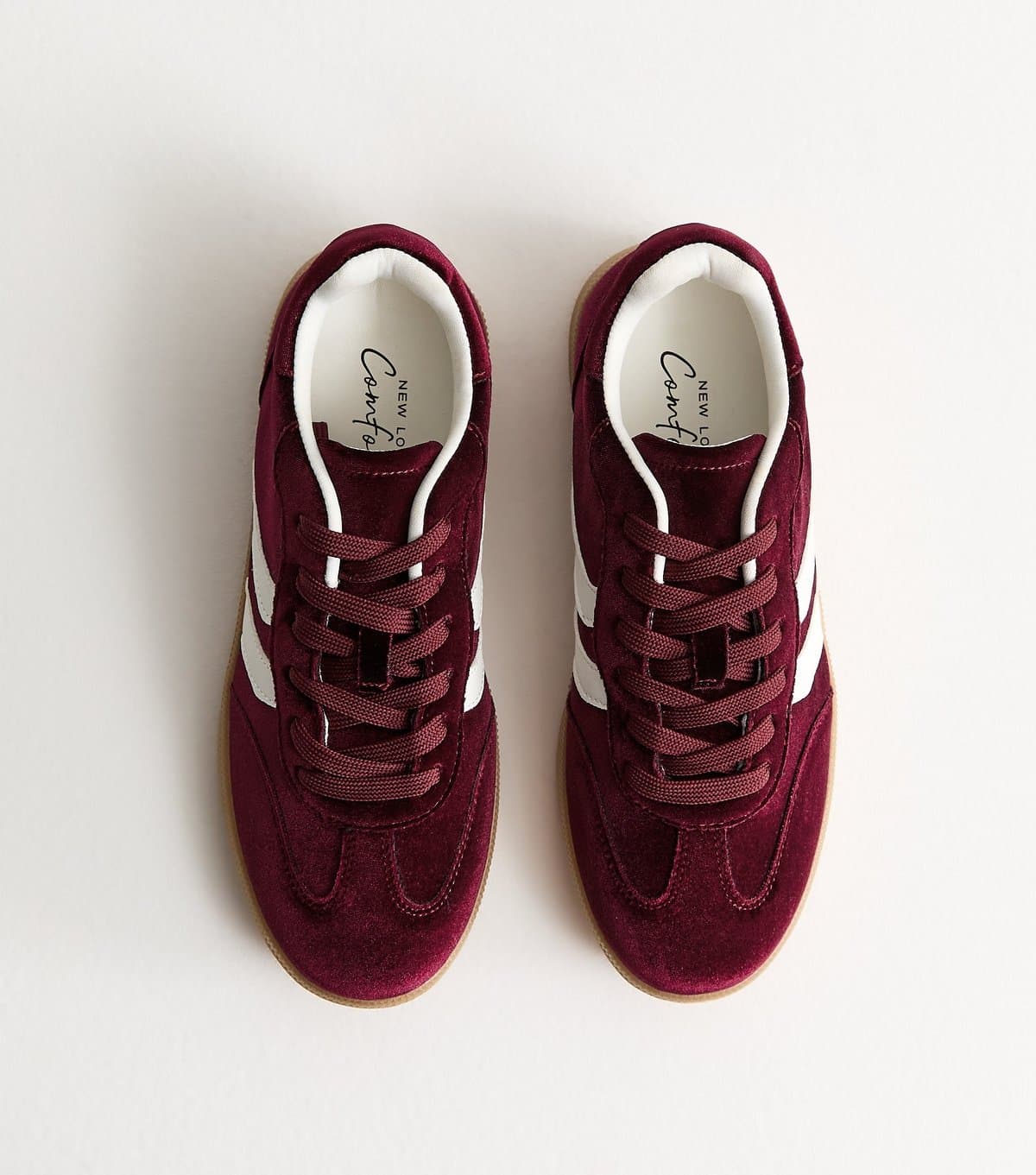 New Look New Look Burgundy Velvet Lace-Up Vegan Trainers