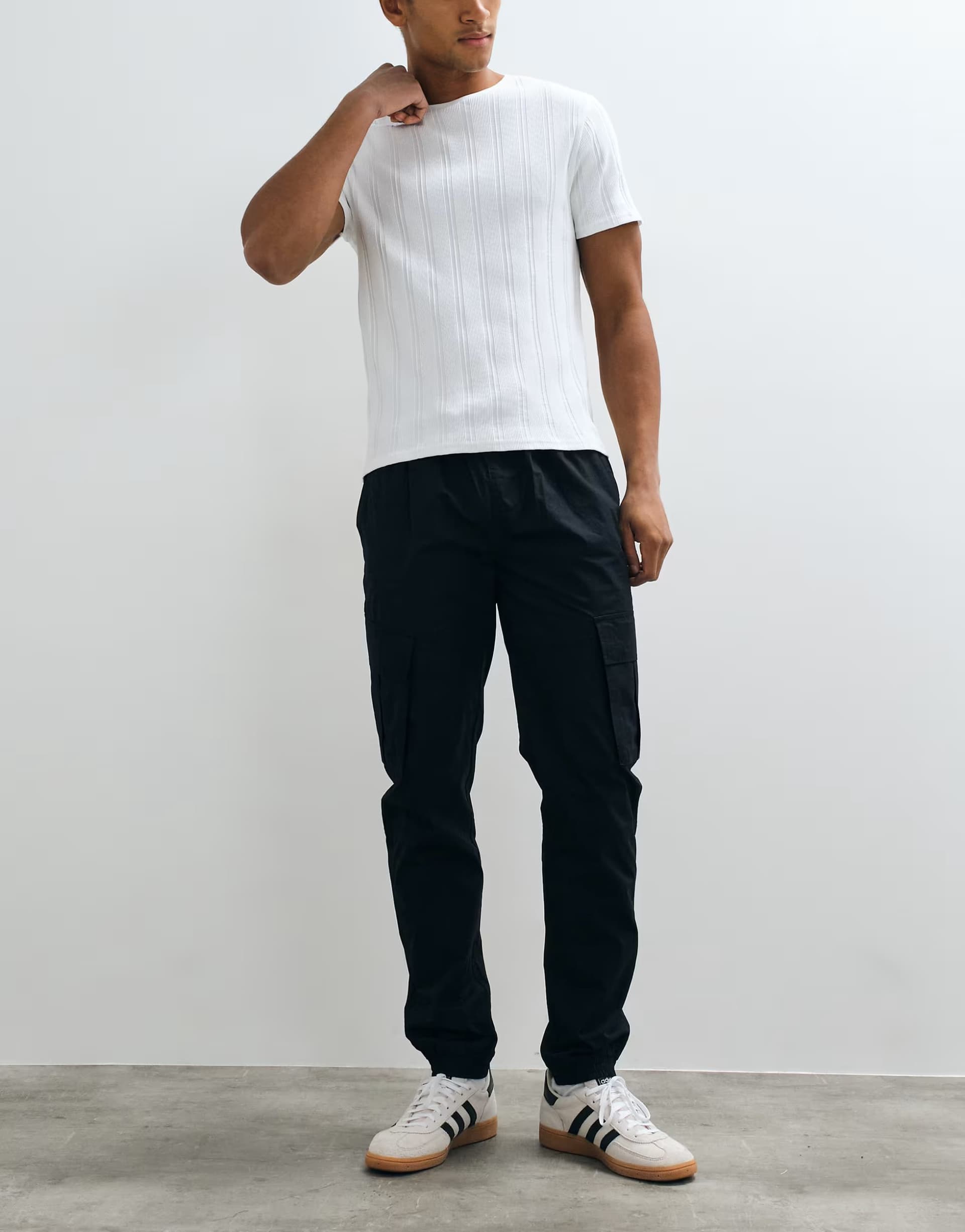 ASOS Threadbare drawstring waist cargo trousers in black