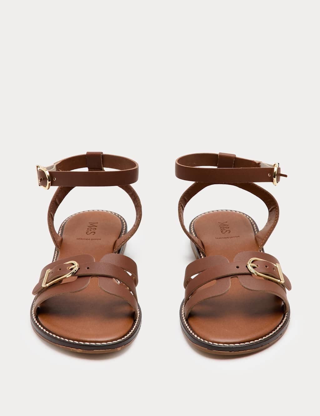 Marks & Spencer M&S Leather Buckle Ankle Strap Sandals Tan