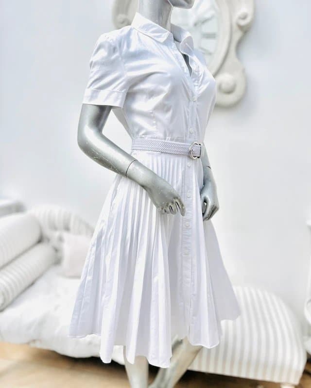 Karen Millen Karen Millen white pleated cotton blend shirt dress 10-12