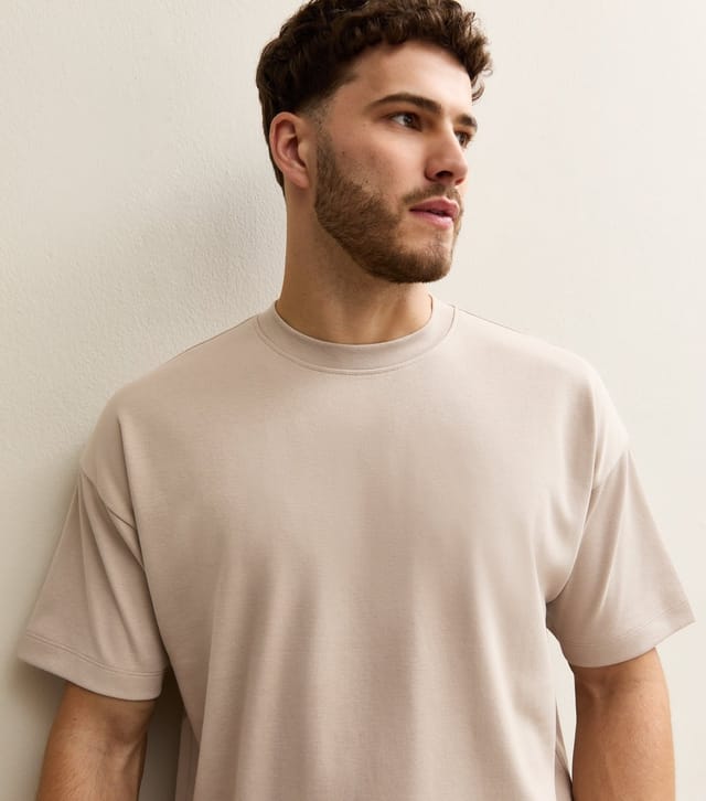 New Look Men's Light Brown Boxy Crew Neck Heavyweight T-Shirt New Look - 2