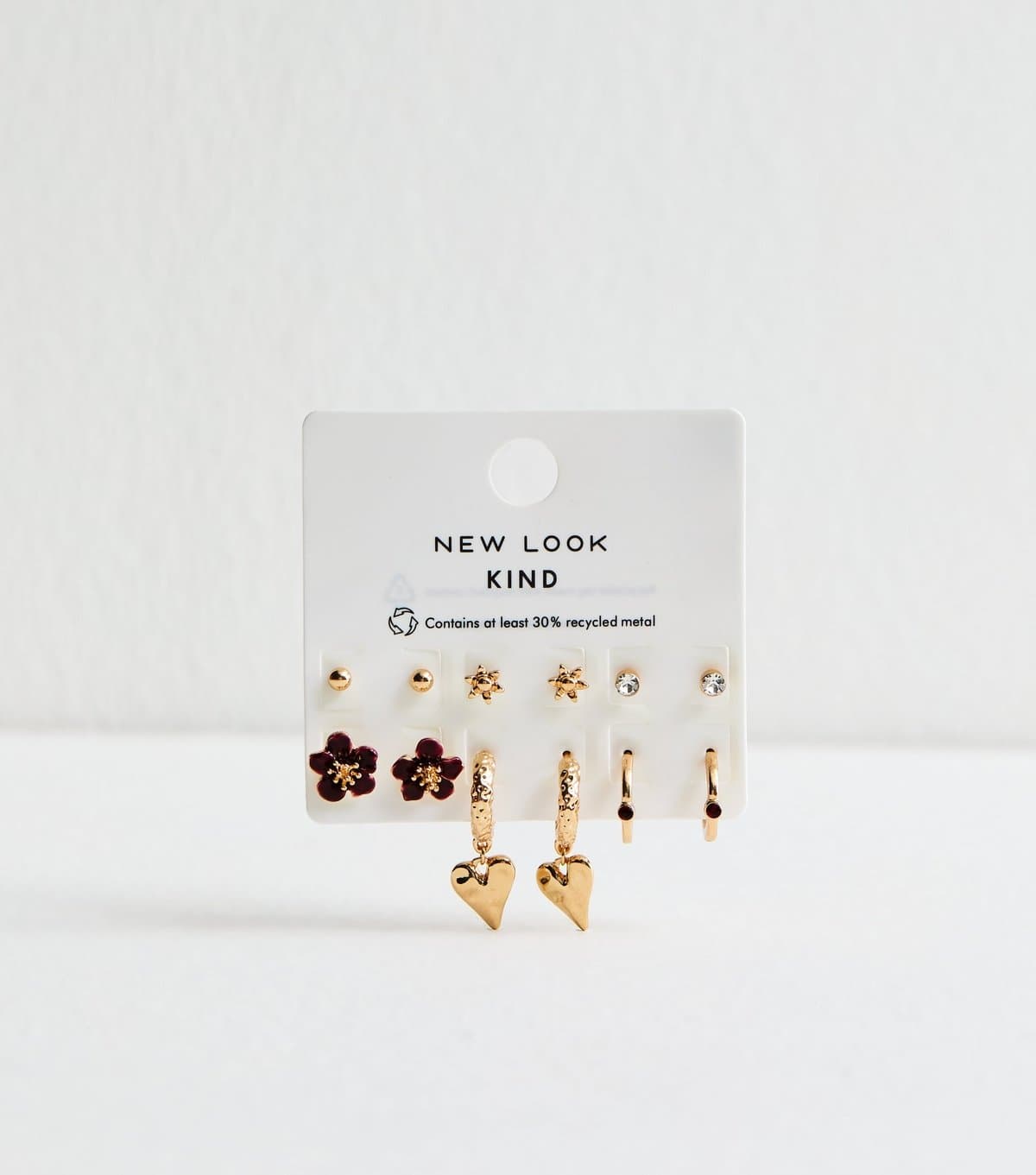 New Look New Look Gold and Burgundy Flower Heart Earrings Pack