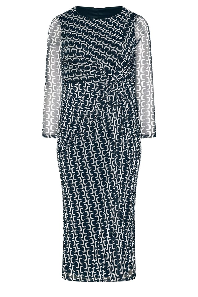 Yours Yours Women's Geometric Mesh Side Twist Dress in Black - 2