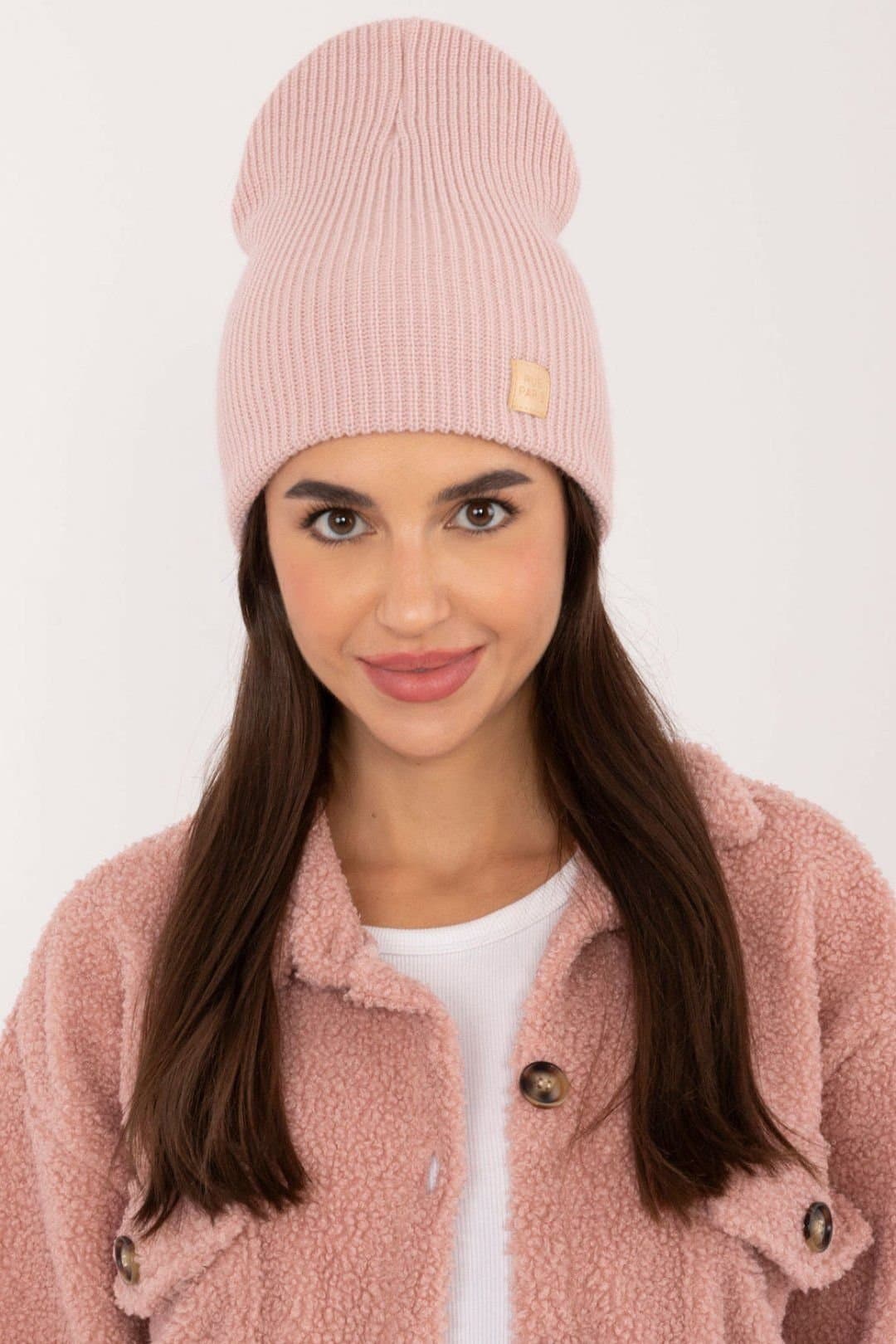 Love Lace Love Lace Women's Comfort Fit Monochromatic Acrylic Beanie Hat with Front Patch in Pink