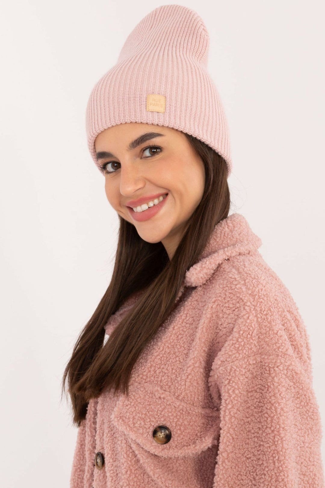 Love Lace Love Lace Women's Comfort Fit Monochromatic Acrylic Beanie Hat with Front Patch in Pink - 4