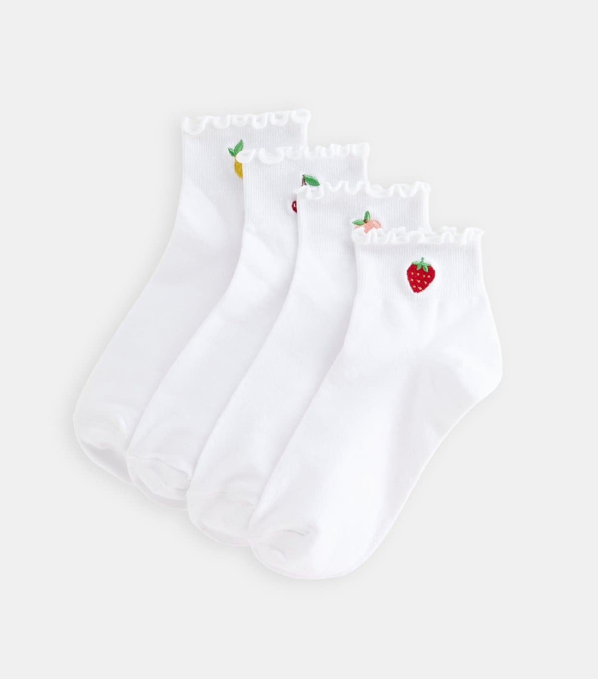 New Look Pack of 4 White Fruit Embroidered Socks New Look