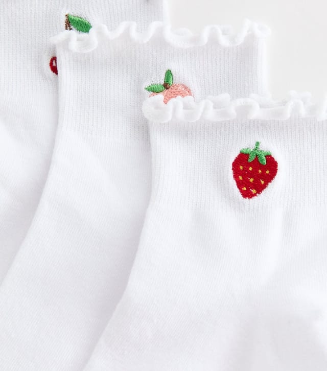 New Look Pack of 4 White Fruit Embroidered Socks New Look - 2