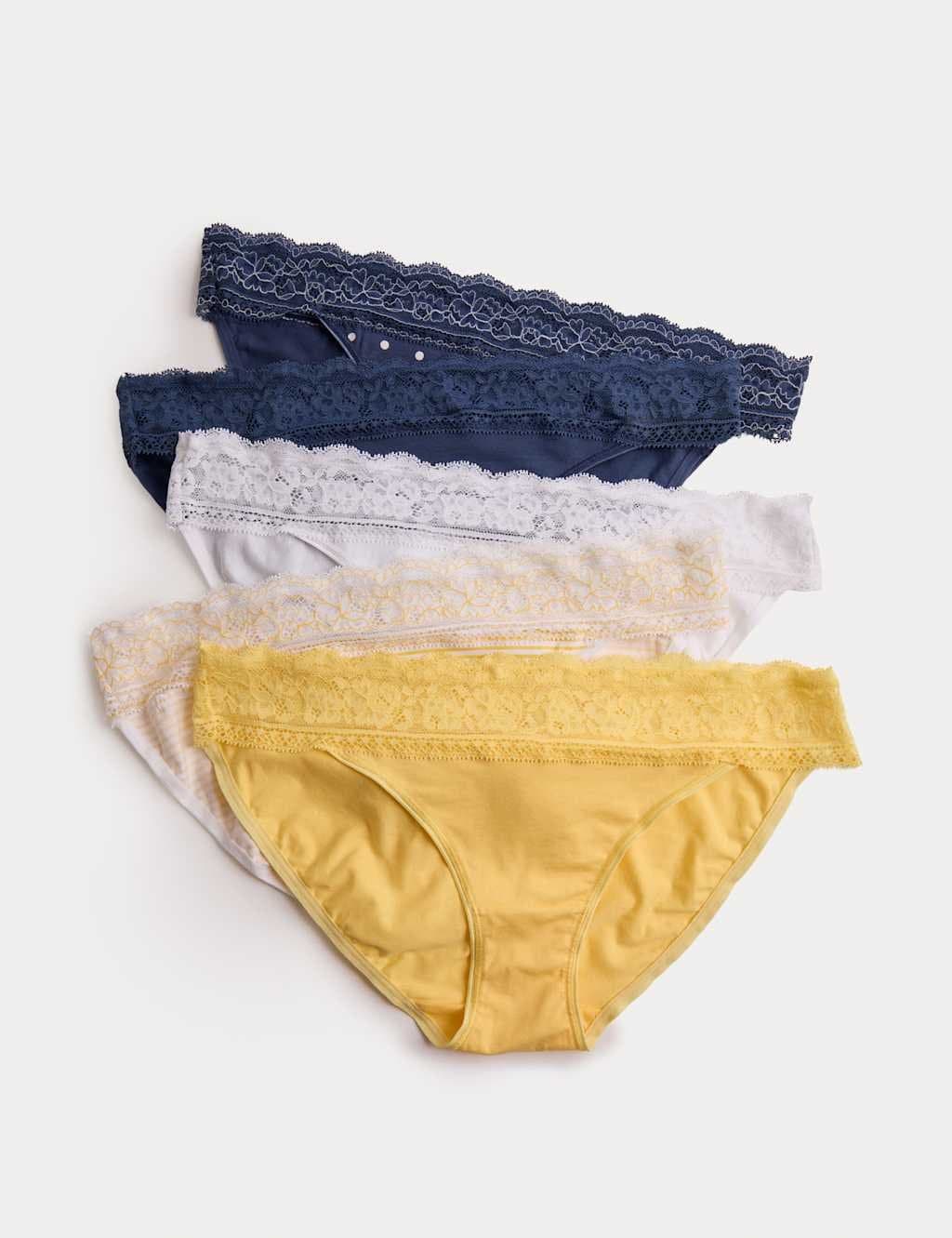 Marks & Spencer M&S 5pk Cotton Blend Printed Bikini Knickers Blue/Yellow