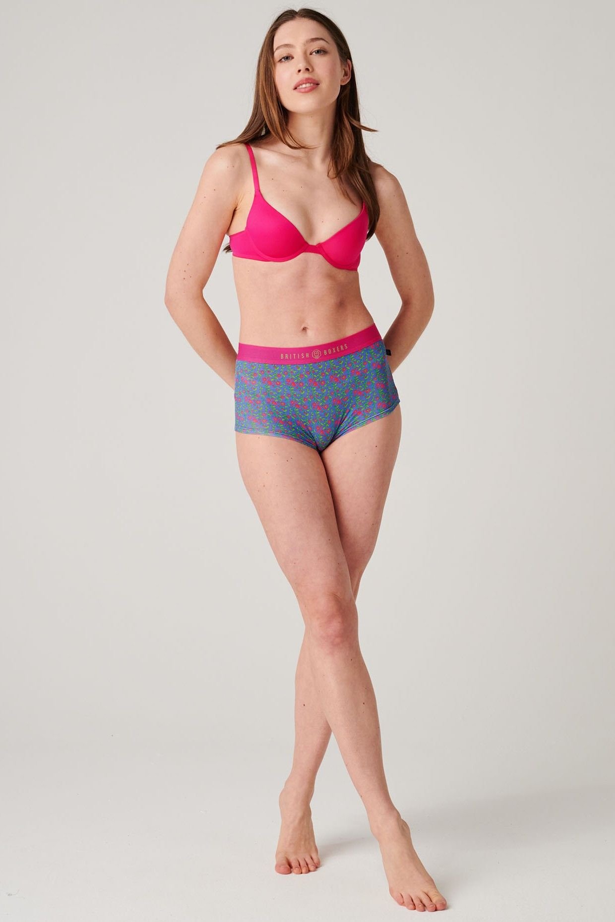 British Boxers British Boxers Women's Pack of Four "Boom Bloom" Hipster Boxer Briefs in Bright Blue - 3