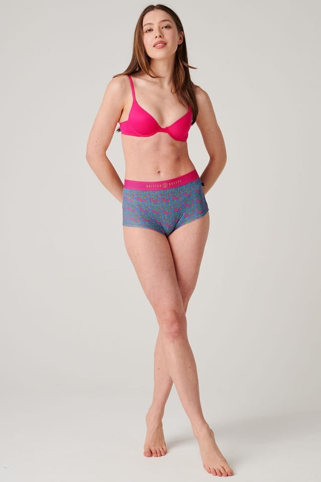 British Boxers British Boxers Women's Pack of Four "Boom Bloom" Hipster Boxer Briefs in Bright Blue - 3