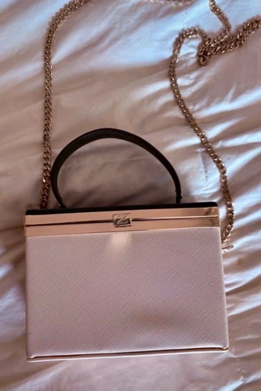 Zara Zara Cream Box Clutch Bag with Gold Chain & Top Handle