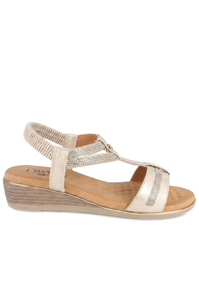 Pavers Pavers Women's Wide Fit Embellished Stretch Fit Sandals in Gold - 2