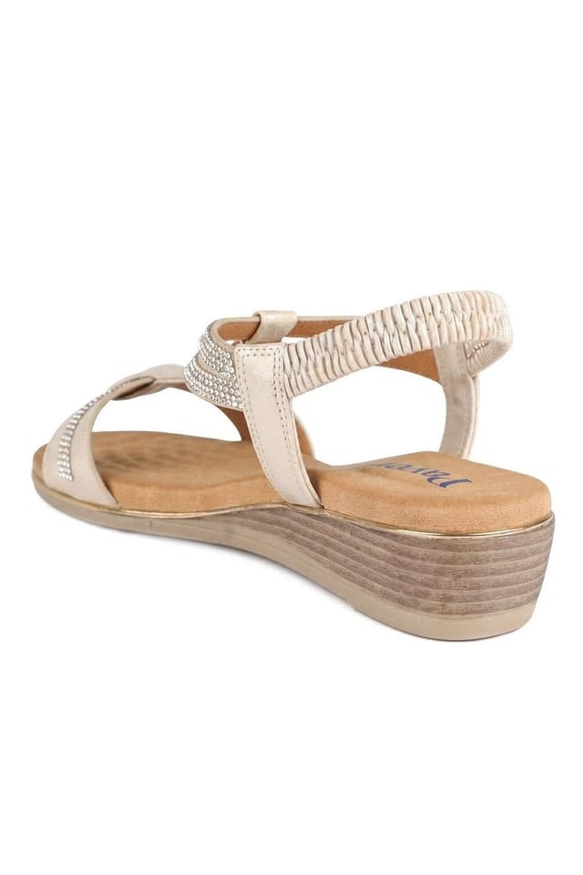 Pavers Pavers Women's Wide Fit Embellished Stretch Fit Sandals in Gold - 3